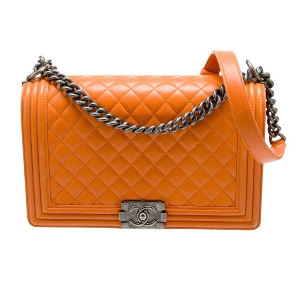 CHANEL Orange Quilted Leather Boy Crossbody Shoulder Boy Bag (Brand New)